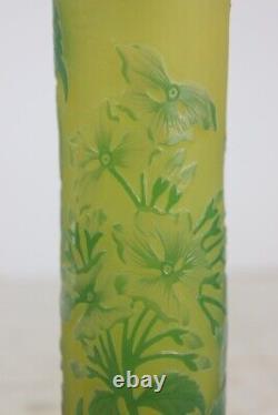 Antique Galle Acid Etched Floral Patten Cameo Blown Glass Vase Art Nouveau 13