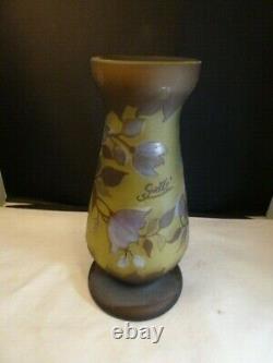 Antique Galle Cameo Art Glass Embossed Floral Vase ESTATE ITEM 10 3/4