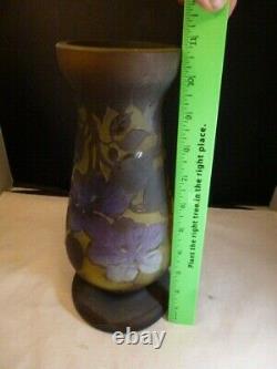 Antique Galle Cameo Art Glass Embossed Floral Vase ESTATE ITEM 10 3/4