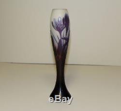 Antique Galle Cameo Art Glass Floral Purple Colored Vase Early Galle Signature