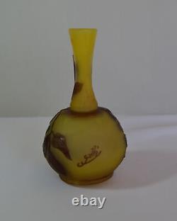 Antique Galle Cameo Art Glass Vase 6? High Unique Bulbous Base