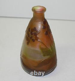 Antique Galle Cameo Art Glass Vase Triangle or Vial Shaped with Floral Designs