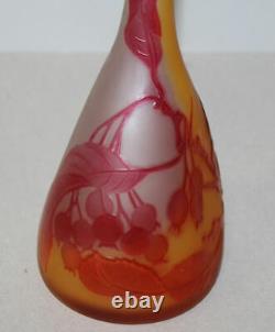 Antique Galle French Cameo Art Glass Vase Berries on the Vine Vase