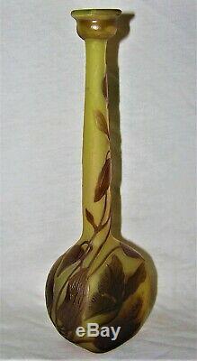 Antique Galle French Cameo Etched Art Glass Banjo Vase Signed