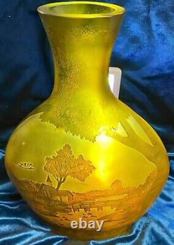 Antique Galle Scenic Cameo Glass Vase, 14 1/2 Tall 10 Wide 1/2 Thick