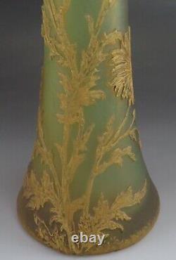 Antique Large Daum Nancy Cameo Art Glass Gilt Flower Vase