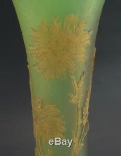 Antique Large Daum Nancy Cameo Art Glass Gilt Flower Vase