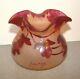 Antique Legras French Cameo Glass Vase Bowl with Red Leaves