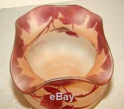 Antique Legras French Cameo Glass Vase Bowl with Red Leaves
