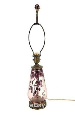 Antique Legras French Cameo Signed Art Glass Lamp Grape & Leaf Orig Finial 22