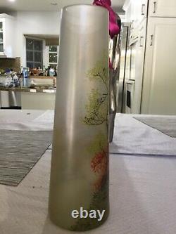 Antique Legras Glass Vase Painted Enamel, Paris 11 Inches Tall RARE