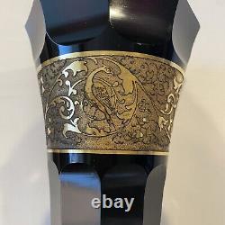Antique MOSER KARLSBAD Amethyst Glass ART DECO Bird Engraved GOLD FRIEZE Vase