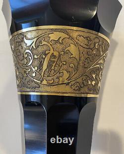 Antique MOSER KARLSBAD Amethyst Glass ART DECO Bird Engraved GOLD FRIEZE Vase
