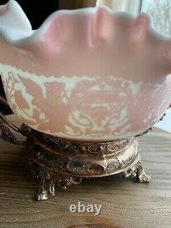 Antique Mt. Washington Cameo Pink Griffin Art Glass Brides Basket- 1890's