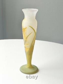 Antique Orig Emile Galle Signed French Cameo Art Glass Vase Flower Motif