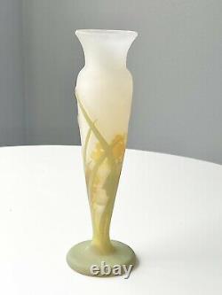 Antique Orig Emile Galle Signed French Cameo Art Glass Vase Flower Motif