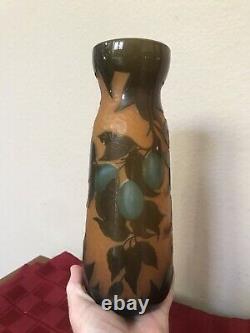 Antique Richard Loetz Signed Amber Cameo Art Glass Vase Flowers EXCLNT