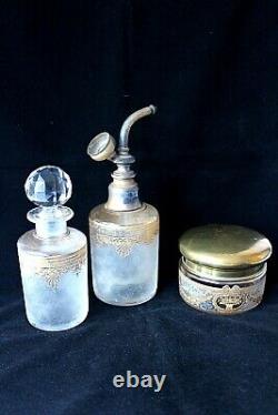 Antique Saint Louis crystal Empire style cameo glass vanity set c 1900