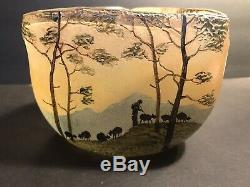 Antique Signed Legras Cameo & Enamel Art Glass Bowl/ Triangle Shape/ France 1925