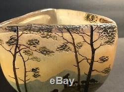 Antique Signed Legras Cameo & Enamel Art Glass Bowl/ Triangle Shape/ France 1925