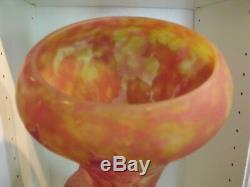 Antique Signed Monumental Daum Nancy Cameo Glass Red/Yellow Iris Vase, 19 Tall