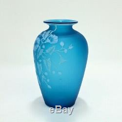 Antique Thomas Webb & Sons Blue Cameo Art Glass Vase with Morning Glories GL