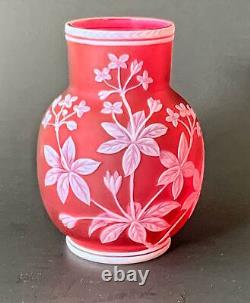Antique Thomas Webb red white Cameo Art glass vase floral with Butterfly & moth