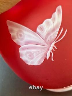 Antique Thomas Webb red white Cameo Art glass vase floral with Butterfly & moth