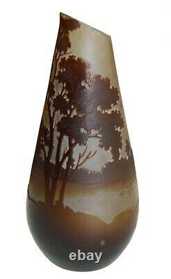 Antique Vase Emile Galle Signed Finest French Art Glass Cameo Landscape 1900-s