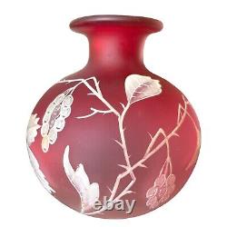 Antique Victorian Bohemian Hand Enamed Florentine Cameo Glass Vase