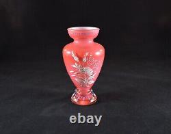 Antique Victorian Harrach Pink Cased Glass with Cameo Flowers Bohemian