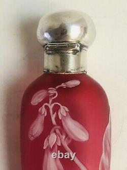 Antique Victorian Perfume Bottle Vial English Pink Cameo Art Glass Sterling
