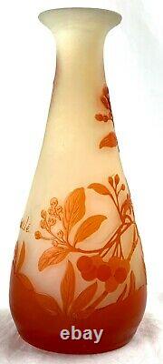 Antique Vtg GALLE CAMEO TANGERINE Orange Art Glass 7 Flower Floral Signed VASE