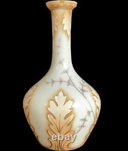 Antique Webb Ivory Cameo Leaf Floral Glass Vase