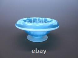 Antique signed Thomas Webb acid etched cameo glass pedestal footed bowl in blue