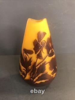 Antique small glass vase/Emile Galle/Cameo/ Art Nouveau/France C. 1900/Yellow