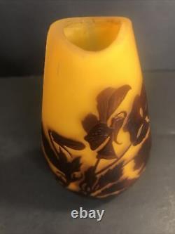 Antique small glass vase/Emile Galle/Cameo/ Art Nouveau/France C. 1900/Yellow