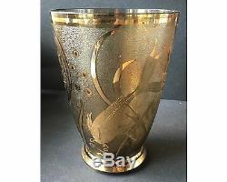Art Deco 1930s Czech Bohemian or French Gold Koi Fish Cameo Art Glass Vase