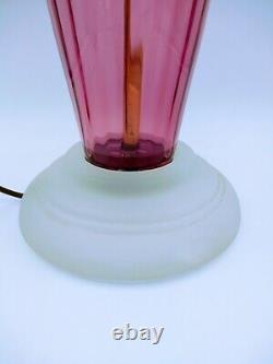 Art Deco Cameo Lamp Cranberry Glass Signed