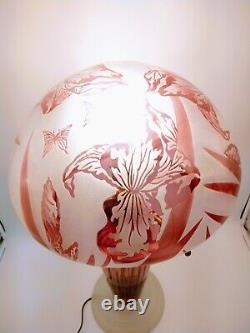 Art Deco Cameo Lamp Cranberry Glass Signed
