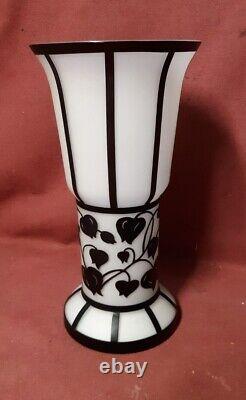 Art Deco Czech Cameo Art Glass Vase Black and White