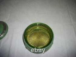 Art Deco Powder Box Jar Uranium Glass Glowing Jade Green Enamel Frenchman Cameo