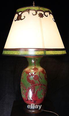 Art Deco Schneider Bros. Le Verre Francais Cameo Art Glass Flowering Bush Lamp