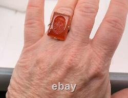 Art Nouveau 18k wg Orange Intaglio Glass Lady Profile Cameo Ring size 6.75