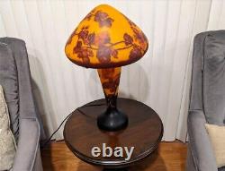 Art Nouveau 23 Galle Style Cameo Glass Mushroom Shade Lamp With Fall Leaves