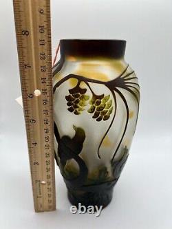 Art Nouveau Acid Cut Cameo Art Glass Vase with Birds & Foliage