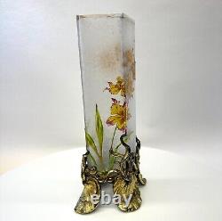 Art Nouveau Baccarat Cameo Glass Vase with Gilt Bronze of Metal Base c1890