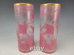 Art Nouveau Baccarat French Cameo Cut & Cased Glass Vases Signed/Dated c1898