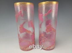 Art Nouveau Baccarat French Cameo Cut & Cased Glass Vases Signed/Dated c1898