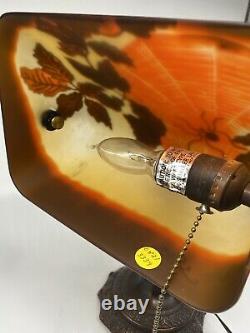 Art Nouveau Bronze Spider Galle Style CAMEO GLASS Bankers Desk Lamp Ornate Base